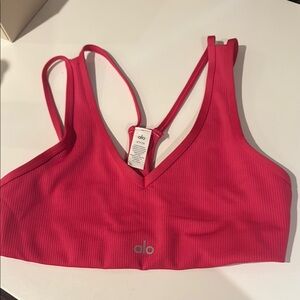 ALO Yoga Vibrant Pink Ribbed Sports Bra